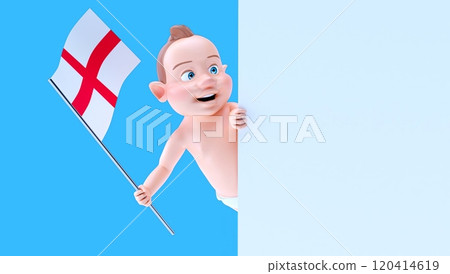 Fun 3D cartoon baby with a flag from england (alpha channel included) 120414619