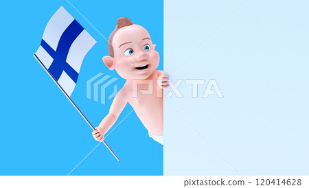 Fun 3D cartoon baby with a flag from finland (alpha channel included) Fun 3D cartoon baby with a flag from finland (alpha channel included) 120414628