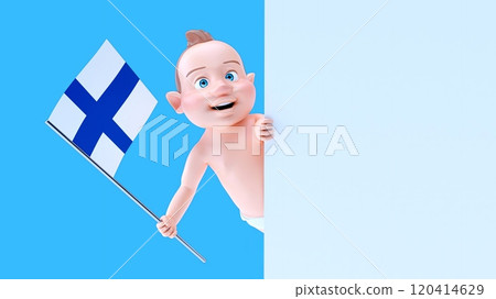Fun 3D cartoon baby with a flag from finland (alpha channel included) Fun 3D cartoon baby with a flag from finland (alpha channel included) 120414629