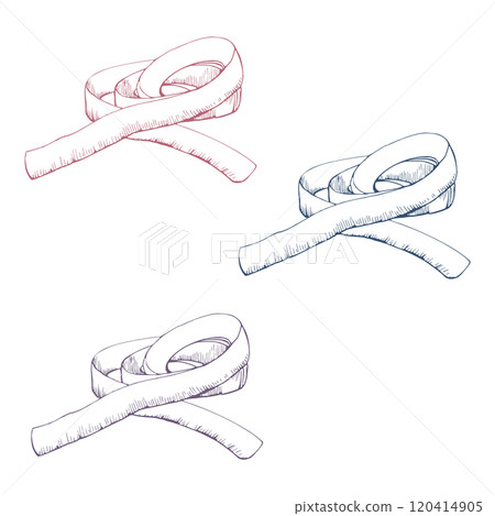 Ribbon lace braid zigzag tassel. Hand drawn ink vector illustration sewing craft embroidery supplies. Set of objects isolated on white background. Design atelier, tailor, hobby shop, fashion boutique Ribbon lace braid zigzag tassel. Hand drawn ink vector illustration sewing craft embroidery supplies. Set of objects isolated on white background. Design atelier, tailor, hobby shop, fashion boutique 120414905