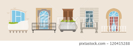 Balcony with Windows Front View and Exterior Vector Set Balcony with Windows Front View and Exterior Vector Set 120415288