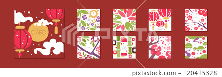 Original Card Design with Japanese or Chinese Ornament Vector Set 120415328
