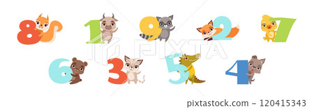 Cute Animal Character with Number and Numeral Vector Set Cute Animal Character with Number and Numeral Vector Set 120415343