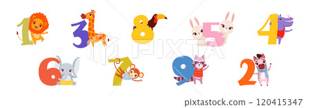 Cute Animal Character with Number and Numeral Vector Set Cute Animal Character with Number and Numeral Vector Set 120415347