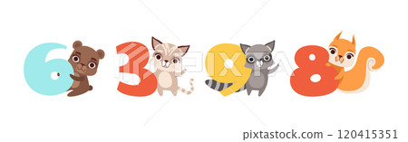 Cute Animal Character with Number and Numeral Vector Set Cute Animal Character with Number and Numeral Vector Set 120415351