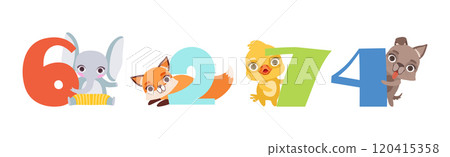 Cute Animal Character with Number and Numeral Vector Set Cute Animal Character with Number and Numeral Vector Set 120415358