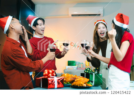 drinks and conversation, social gathering and get together at Merry Christmas young people. drinks and conversation, social gathering and get together at Merry Christmas young people. 120415422