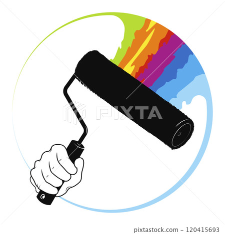 Paint roller in the hand of the painter symbol for business Paint roller in the hand of the painter symbol for business 120415693