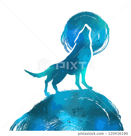 The wolf howls at the moon. Graphic design on a t-shirt. hand drawing. Not AI, Vector illustration. The wolf howls at the moon. Graphic design on a t-shirt. hand drawing. Not AI, Vector illustration. 120416190