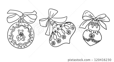 Vintage contour doodle Christmas ornaments Vintage contour doodle Christmas ornaments 120416230