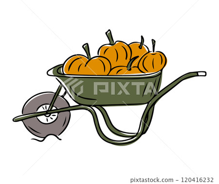 Rustic illustration of green wheelbarrow Rustic illustration of green wheelbarrow 120416232