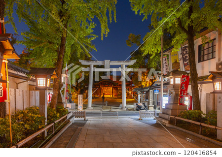 Ishikiri Tsurugiya Shrine (Ishikiri Shrine) at night - The main hall as seen from the third torii gate Ishikiri Tsurugiya Shrine (Ishikiri Shrine) at night - The main hall as seen from the third torii gate 120416854