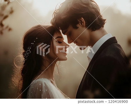 Intimate Embrace of Devoted Couple Radiating with Profound Affection Intimate Embrace of Devoted Couple Radiating with Profound Affection 120416900