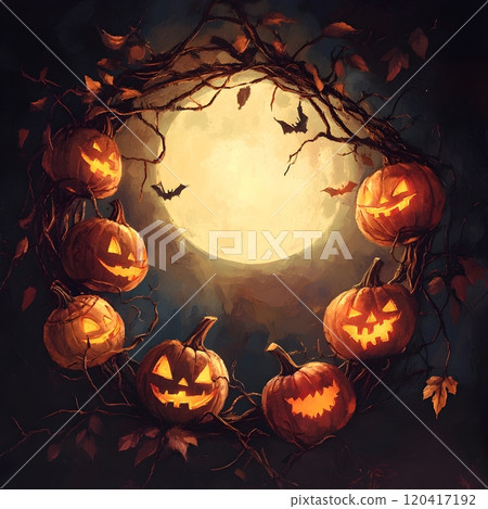 Moody Autumn Scene with Carved Jack o  Lanterns and Ethereal Moonlight 120417192