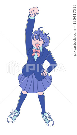 Anime-style female student jumping with joy Anime-style female student jumping with joy 120417513