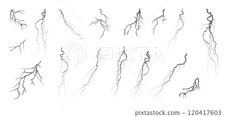 Black Flat Lightning or electrical discharge on isolated on white background. Vector  120417603