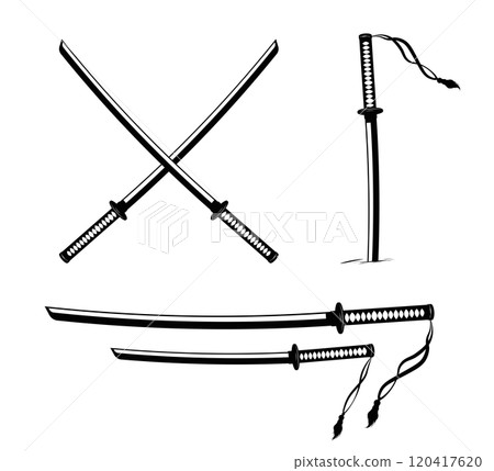 Katana and Wakizashi isolated on white background Katana and Wakizashi isolated on white background 120417620