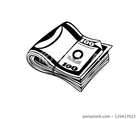 A stack of money, laid on the floor, with an elastic band, criminal bang roll money 120417622