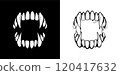 Monster jaw with sharp fangs, open mouth of vampire with sharp teeth and fangs 120417632