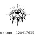 Isolated black and white illustration of an all-seeing eye with sharp 120417635