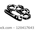 A detailed brass knuckles illustration in bold, monochrome style 120417643