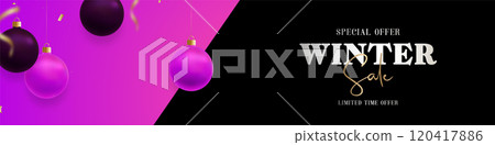 Vibrant pink winter sale banner with black ornaments Vibrant pink winter sale banner with black ornaments 120417886