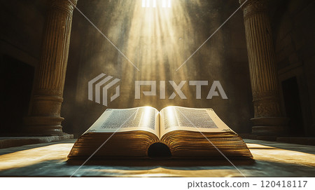 Old book surrounded by light 120418117