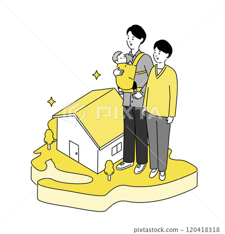 愛知縣地圖和年輕家庭/房屋插圖、向量 120418318