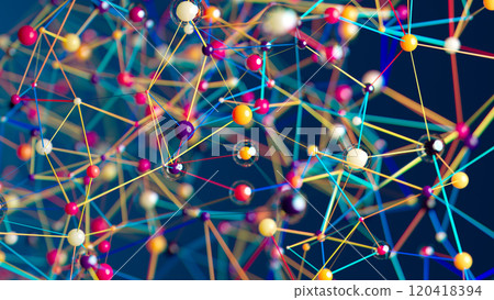 Vibrant Molecular Web: An Abstract Spheres Network on Dark Canvas 120418394
