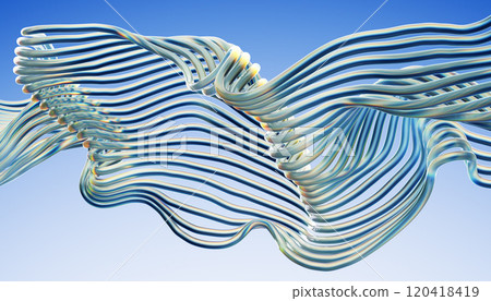 Transparent glossy glass wire. Curved wave in motion. Transparent glossy glass wire. Curved wave in motion. 120418419