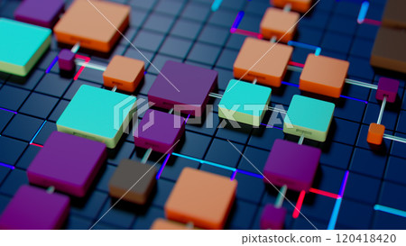 Vibrant Geometric Grid: A Colorful Interplay of Shapes on Dark Canvas Vibrant Geometric Grid: A Colorful Interplay of Shapes on Dark Canvas 120418420