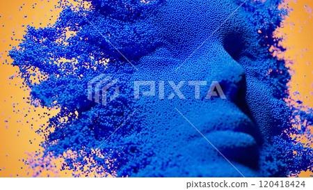 Dissolving Visage: A Fusion of Blue Powder and Orange Dreams Dissolving Visage: A Fusion of Blue Powder and Orange Dreams 120418424