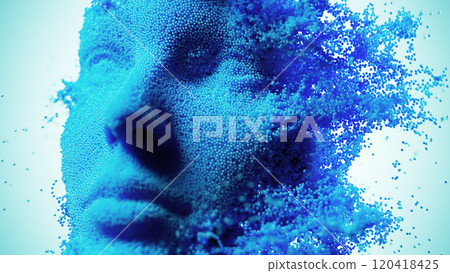 Ethereal Serenity: A Dissolving Face of Blue Particles 120418425