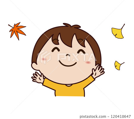 A smiling boy enjoying the autumn leaves A smiling boy enjoying the autumn leaves 120418647