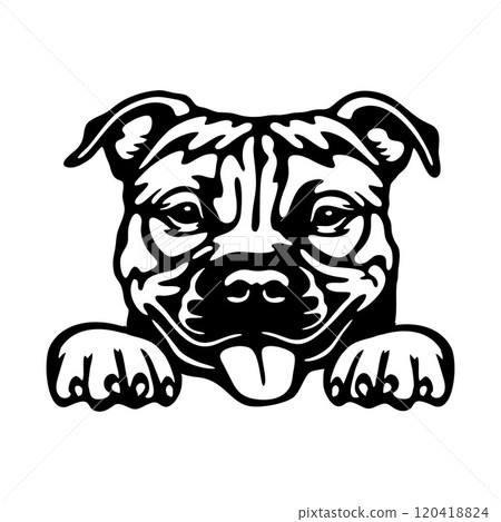 American Pit Bull Dog - Peeking Dog Breed - Pet Dog Vector Portrait, Dog Silhouette Stencil American Pit Bull Dog - Peeking Dog Breed - Pet Dog Vector Portrait, Dog Silhouette Stencil 120418824