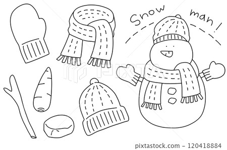 Loose and simple snowman set - line drawing 120418884