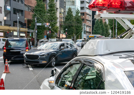 Traffic accident scene and bicycle helmet Traffic accident scene and bicycle helmet 120419186