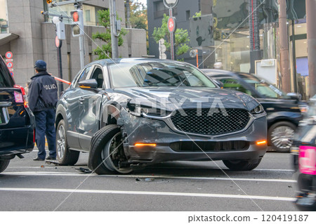 Traffic accident scene and bicycle helmet Traffic accident scene and bicycle helmet 120419187
