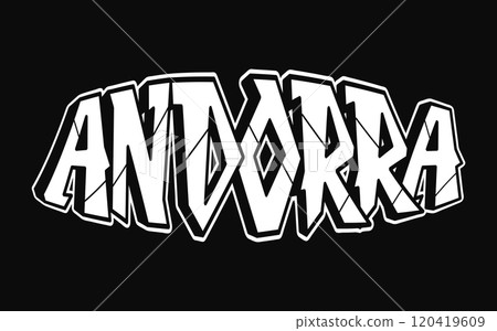 Andorra - single word, letters graffiti style. Vector hand drawn logo. Funny cool trippy word Andorra, fashion, graffiti style print t-shirt, poster concept 120419609