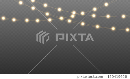 Christmas light PNG. Festive Christmas light garlands. LED lamps. Set of Christmas glowing garlands. For advertising invitations, web banners. 120419626