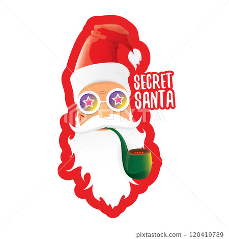 vector secret santa claus with sunglasses label or sticker isolated on white background. Secret santa gift png ideas concept illustration vector secret santa claus with sunglasses label or sticker isolated on white background. Secret santa gift png ideas concept illustration 120419789