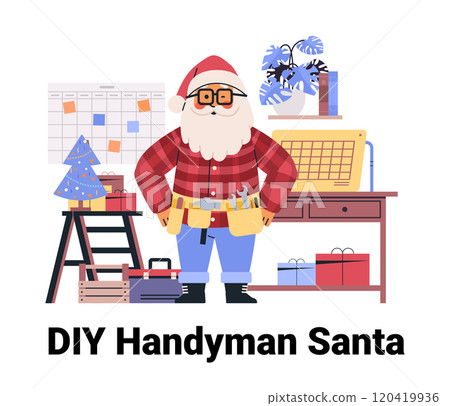 DIY Handyman Santa workshop tools gifts festive scene calendar desk ladder plant 120419936