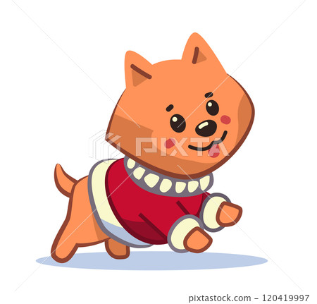 Cute dog in red sweater running happily cartoon... - Stock Illustration ...