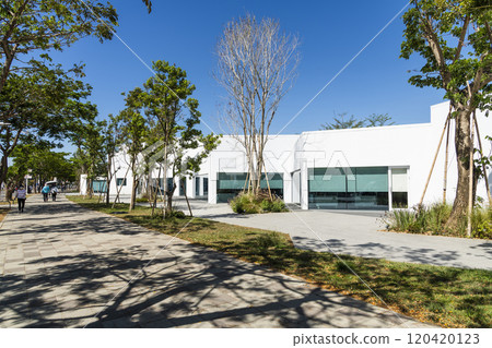 The architectural landscape of the Neiwei Arts Center in Kaohsiung, Taiwan. It is located in the Neiweipi Cultural Park Area of Kaohsiung. 120420123