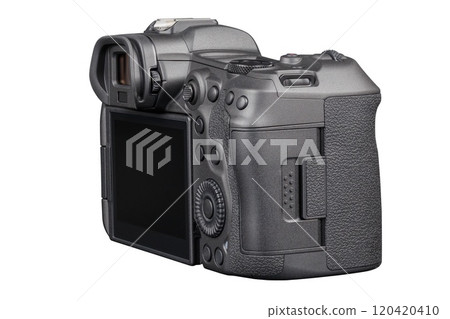 black professional mirrorless camera body isolated on white background black professional mirrorless camera body isolated on white background 120420410