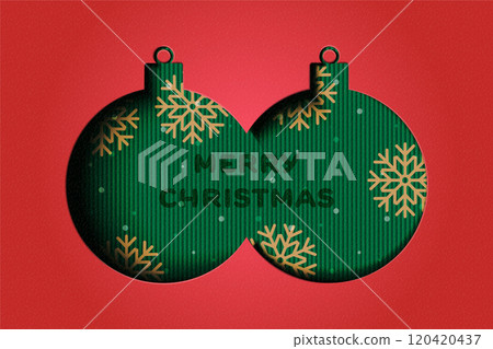 Holiday Christmas and winter season on red background. Christmas Ball decorated with snowflake. Paper art vector illustration. 120420437