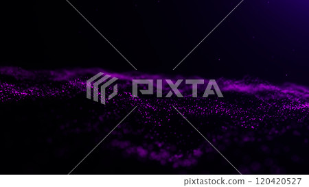 Purple streams of energy glowing particles on dark background. Magical landscape of shining digital fantasy waves in virtual reality. Powerful sci fi dynamic abstract plasma flow. Purple streams of energy glowing particles on dark background. Magical landscape of shining digital fantasy waves in virtual reality. Powerful sci fi dynamic abstract plasma flow. 120420527