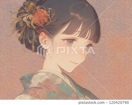A girl with a gentle atmosphere wearing a kimono 120420790