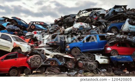 AI image: Stacked scrapped vehicles 120420805