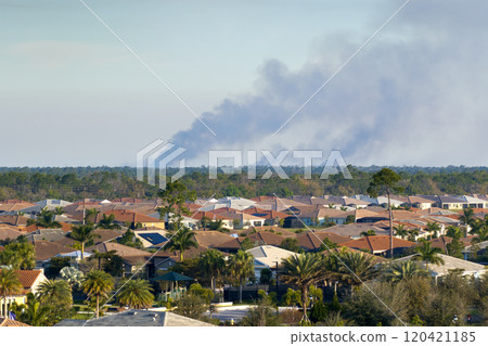 Toxic smoke from prescribed forest fire rising up over suburban neighborhood in Florida polluting air Toxic smoke from prescribed forest fire rising up over suburban neighborhood in Florida polluting air 120421185